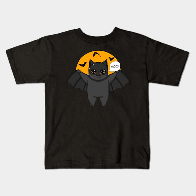 The Bat Neko Black Version Kids T-Shirt by Japanese Neko